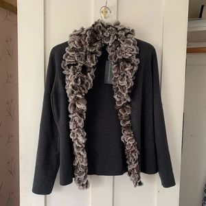 Fur collar cardigan sweater